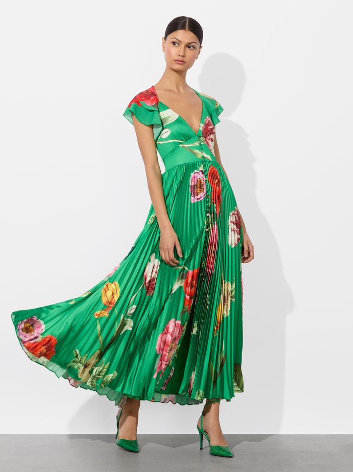 alice & olivia HALIA PLEATED MIDI DRESS HAMPTONS FLORAL