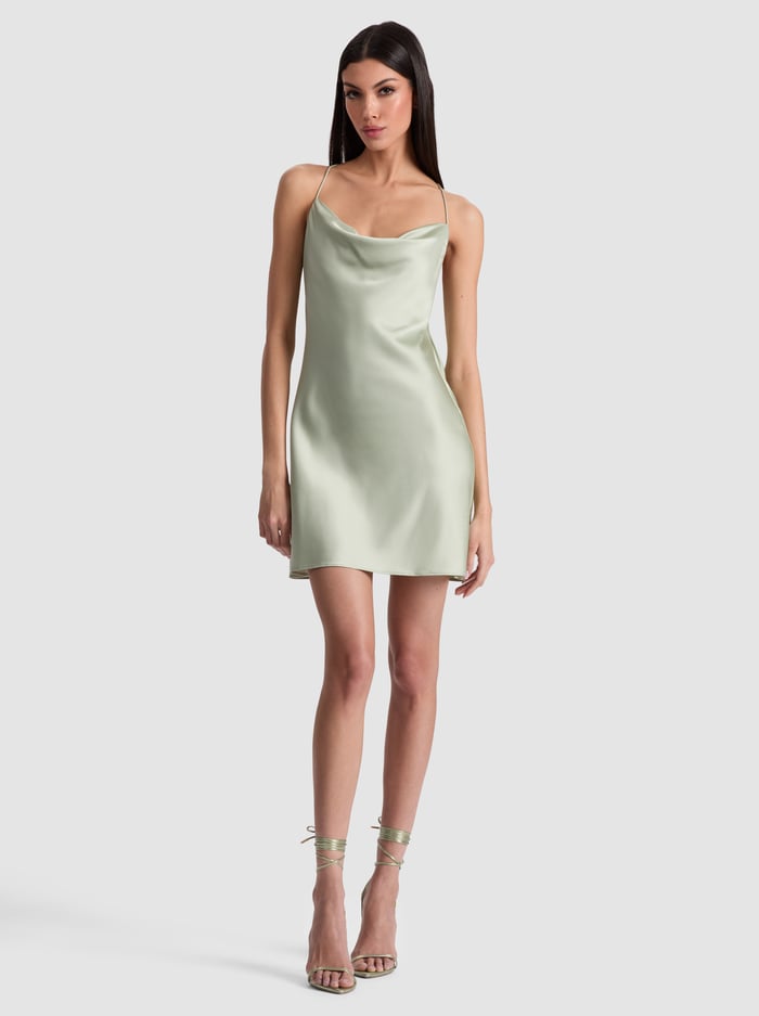 alice & olivia HARMONY COWL BACK SLIP DRESS GREEN TEA
