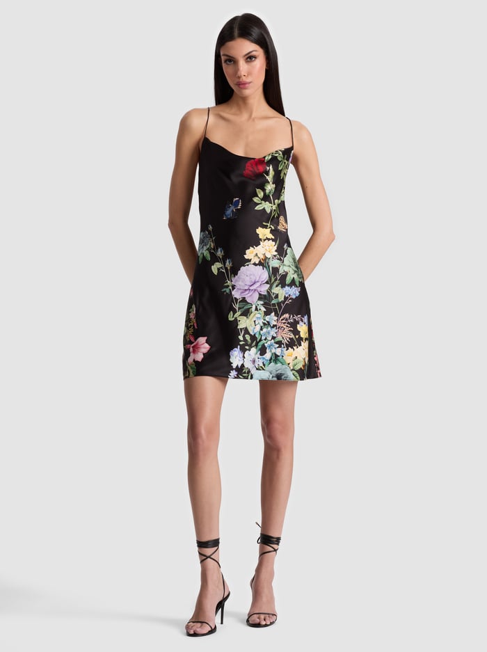 alice & olivia HARMONY COWL BACK SLIP DRESS VENUS FLORAL