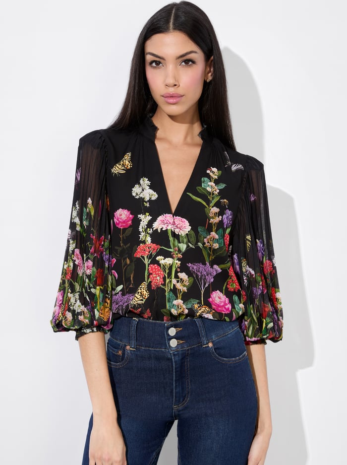 alice & olivia ILAN BUTTON FRONT BLOUSE SECRET GARDEN