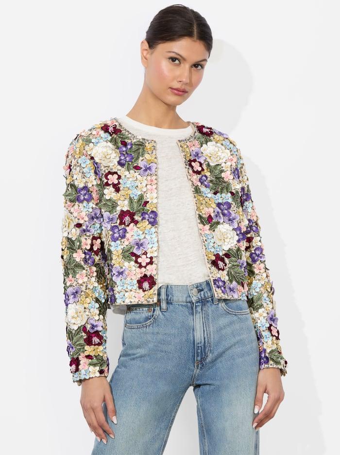 alice & olivia KIDMAN EMBELLISHED JACKET CHAMPAGNE/MULTI