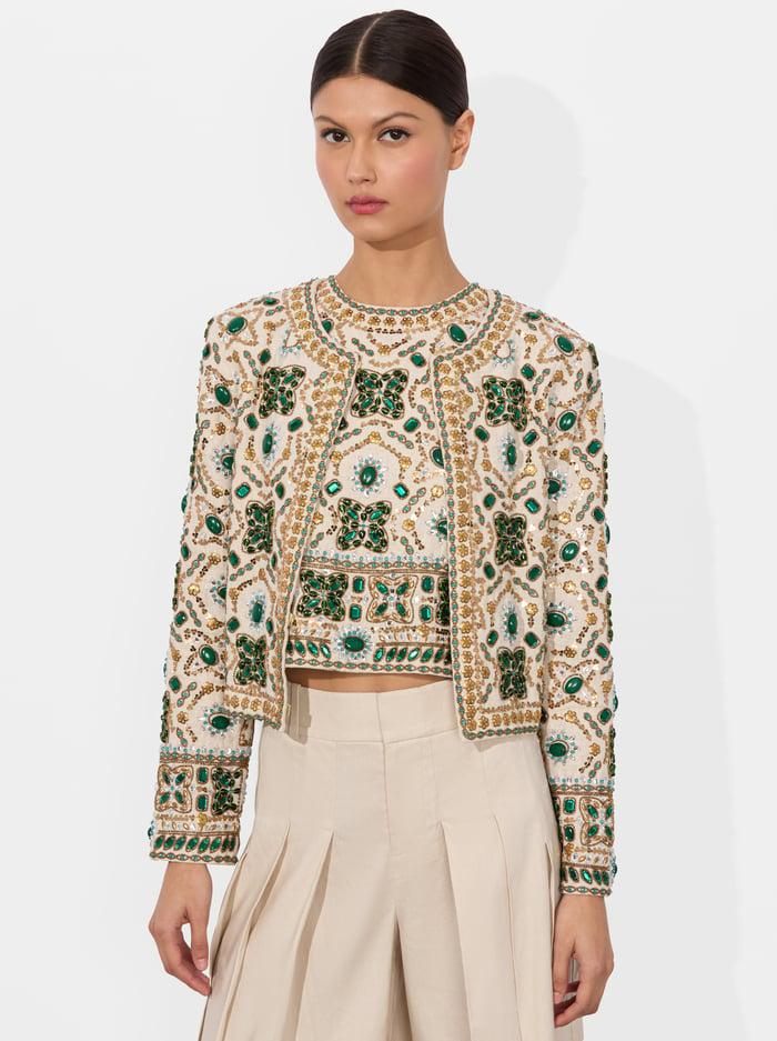 alice & olivia KIDMAN EMBELLISHED JACKET OFF WHITE MULTI