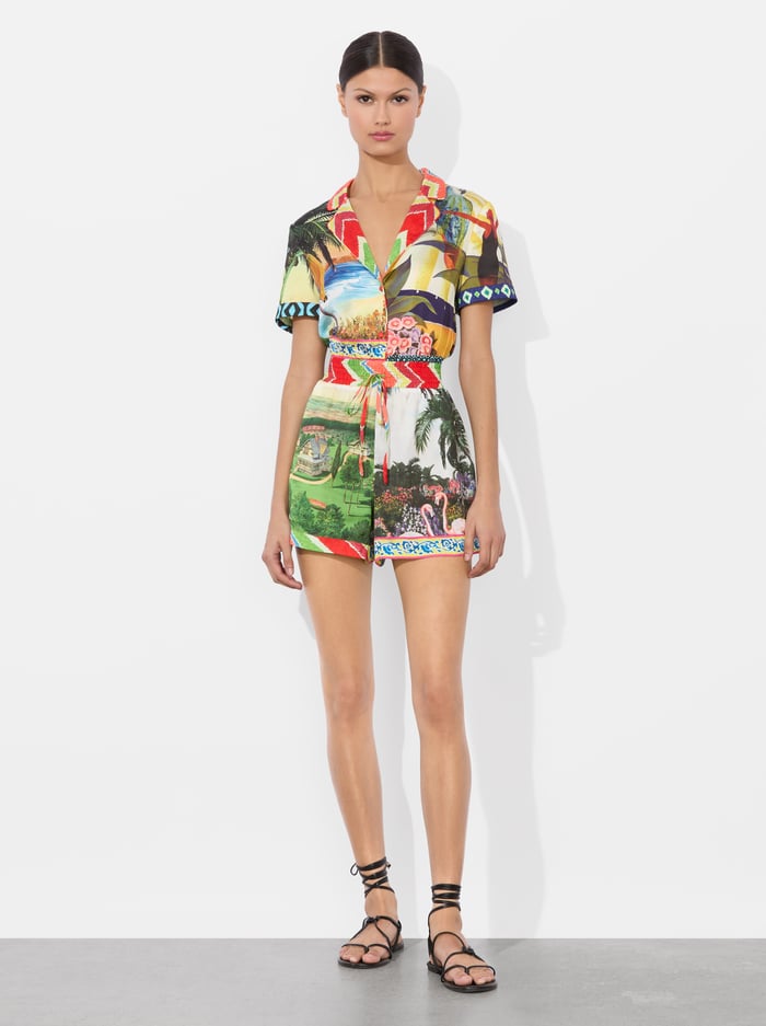 alice & olivia LEIGHTON PAJAMA ROMPER ISLAND DREAMS MULTI