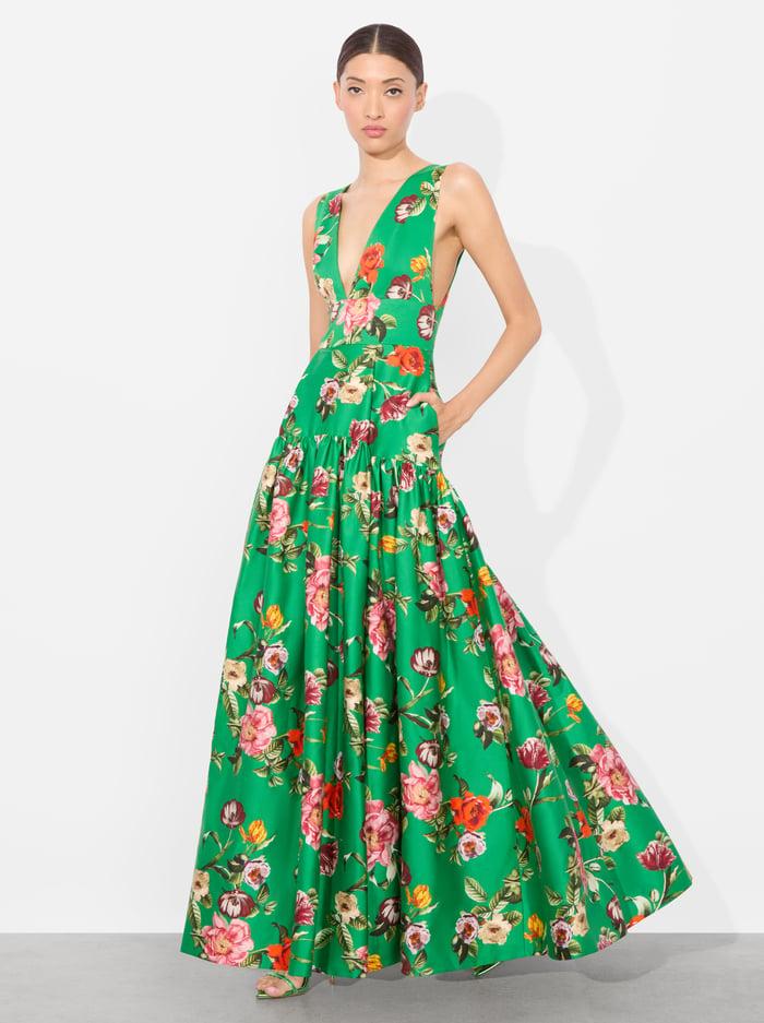 alice & olivia LILA STRUCTURED MAXI DRESS HAMPTONS FLORAL