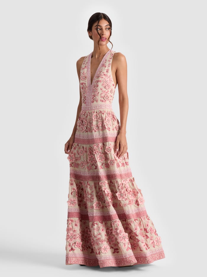 alice & olivia MAGDALENA MAXI GOWN DUSTY ROSE/BISCOTTI