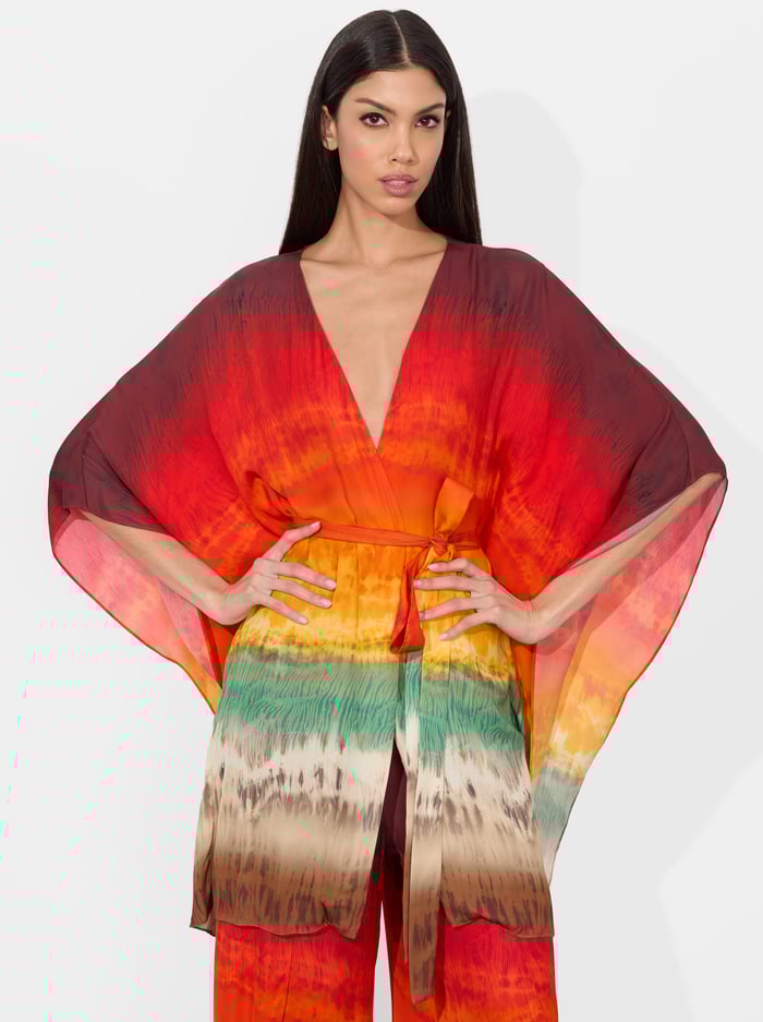 alice & olivia MARVA BELTED MINI KAFTAN CRYSTAL TIE DYE
