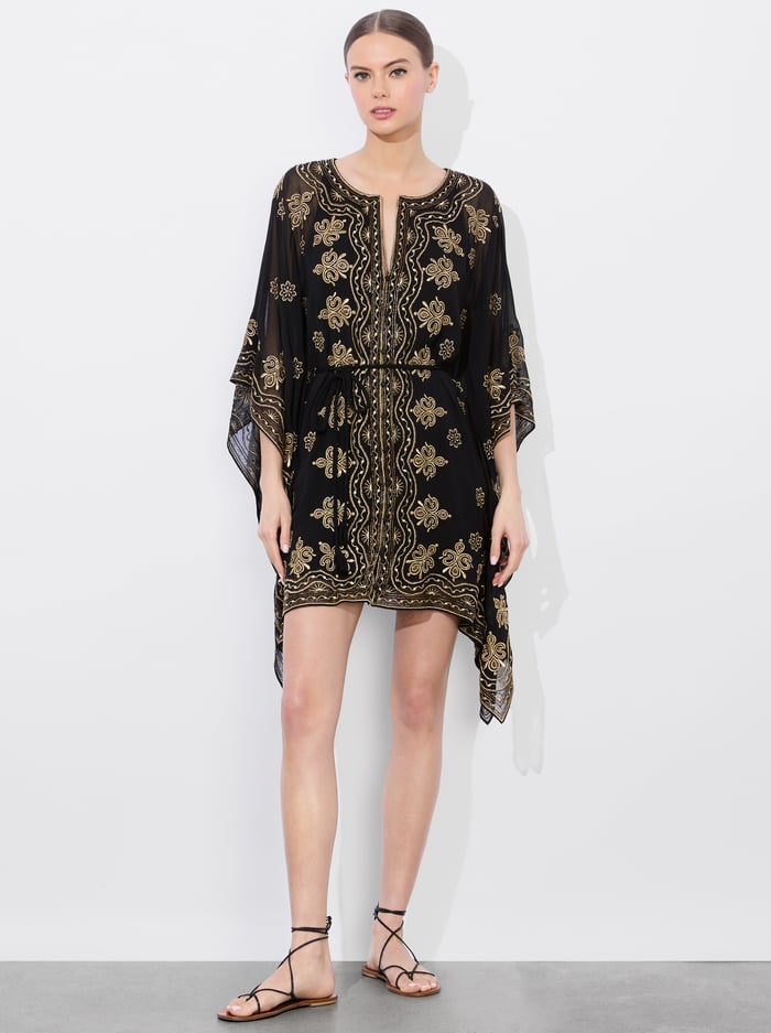 alice & olivia MARVA EMBELLISHED MINI KAFTAN BLACK/PALE GOLD