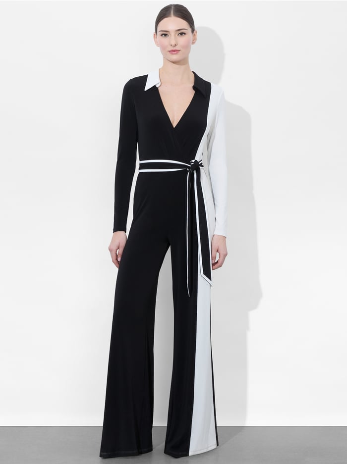 alice & olivia MELINDA COLORBLOCK JUMPSUIT BLACK/OFF WHITE