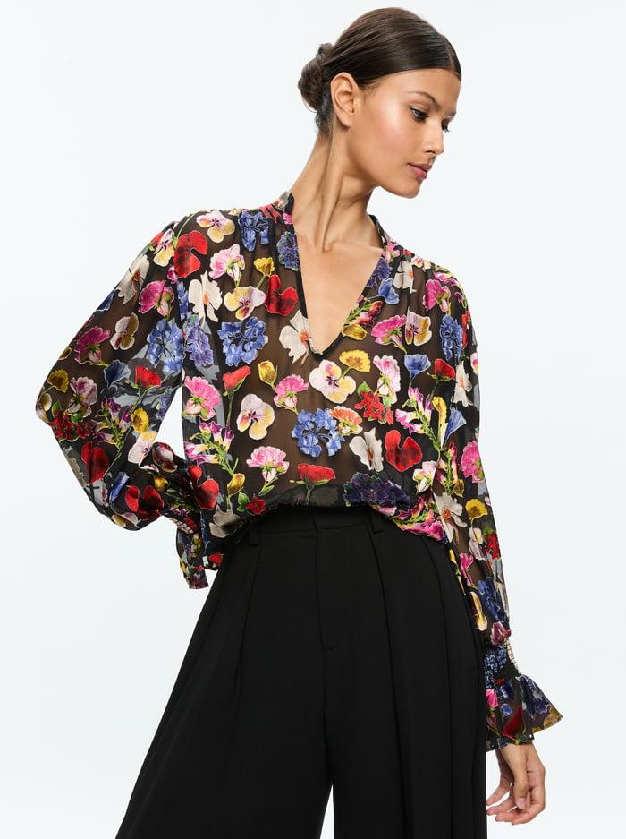 alice & olivia ONICA COLLARED BLOUSE TIMELESS BLOSSOM