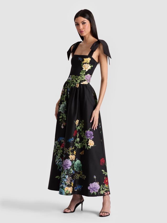 alice & olivia ORIANA DROP WAIST MIDI DRESS VENUS FLORAL