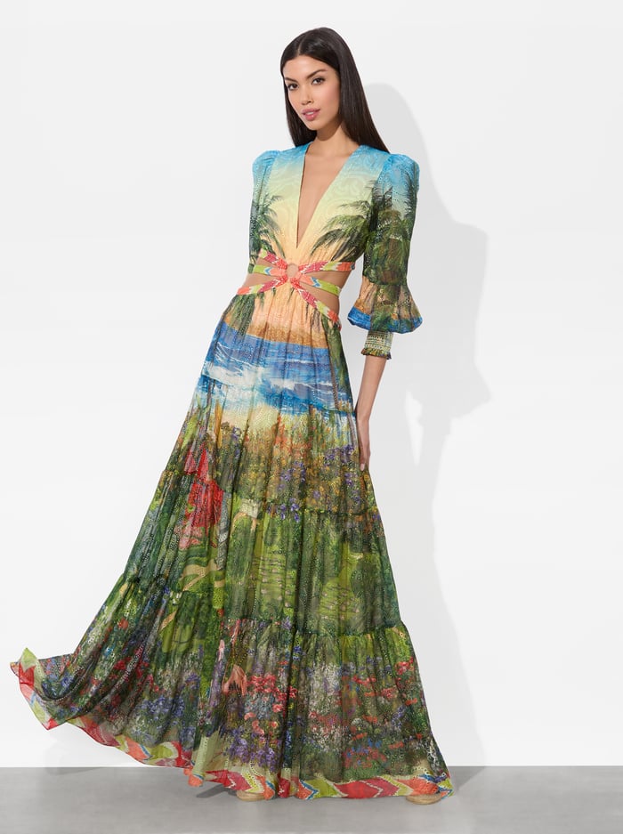 alice & olivia PATRICA TIERED DRESS ISLAND DREAMS MULTI