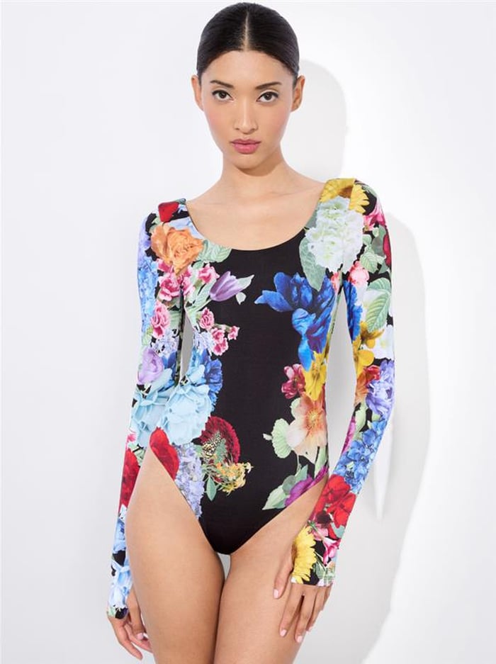 alice & olivia RHYS BALLET BODYSUIT GARDEN BRUNCH BLACK