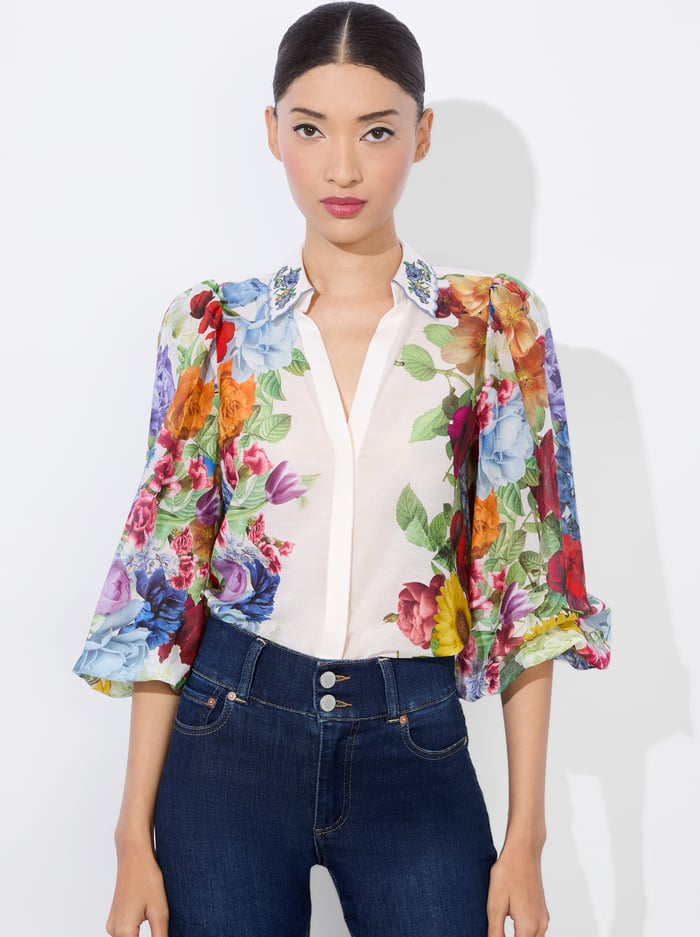 alice & olivia ROANNE BUTTON DOWN GARDEN BRUNCH OFF WHITE