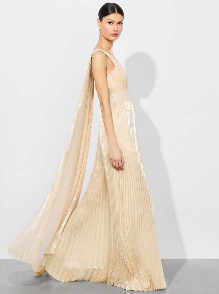 alice & olivia ROSALIE JUMPSUIT WITH CAPE CHAMPAGNE/GOLD
