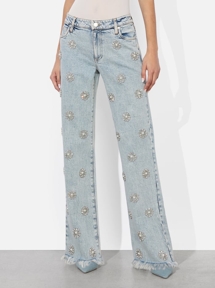alice & olivia ROXIE EMBELLISHED JEAN GEMMA LIGHT BLUE