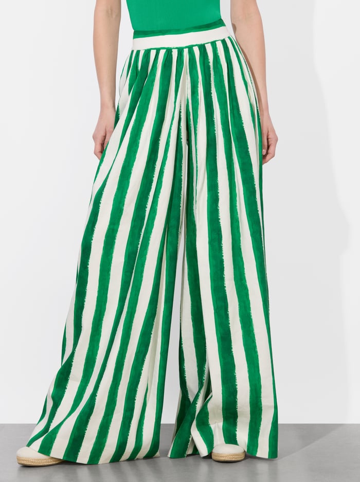 alice & olivia SAMARA LINEN PANT PAINTED STRIPE LT EMERALD