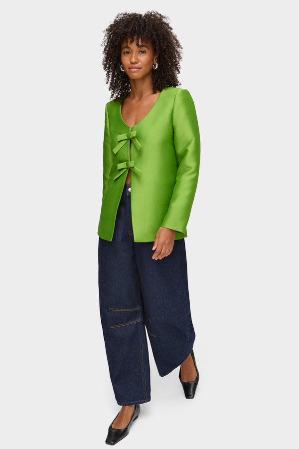 Aligne ALIGNE Bow Satin Blazer- Green | Beau BLAZER