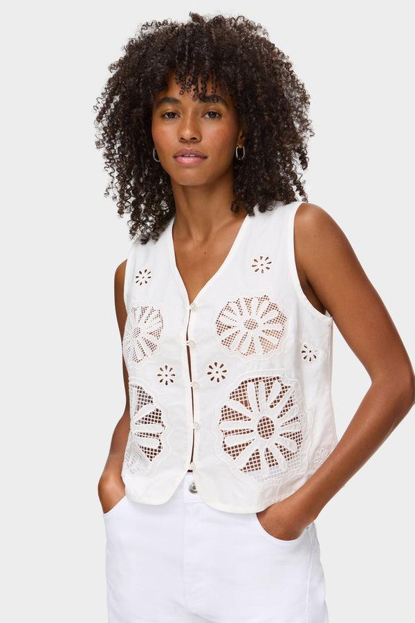aligne ALIGNE Broderie Waistcoat - White | Chloe TOPS