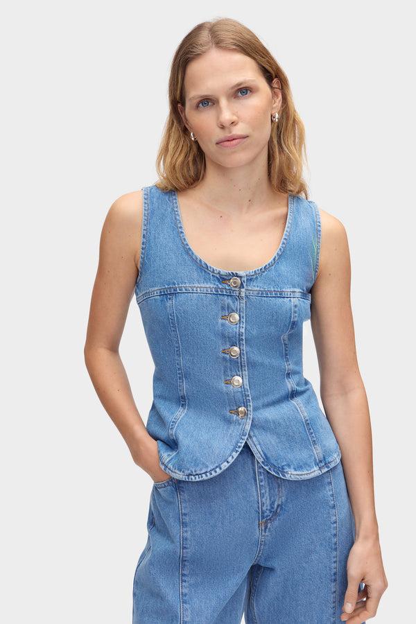 aligne ALIGNE Buttoned Denim Top - Blue | Ariella TOPS