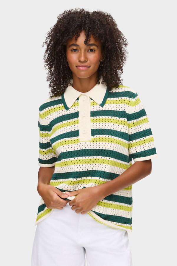 Aligne ALIGNE Crochet Top Striped - Green | Dax TOPS
