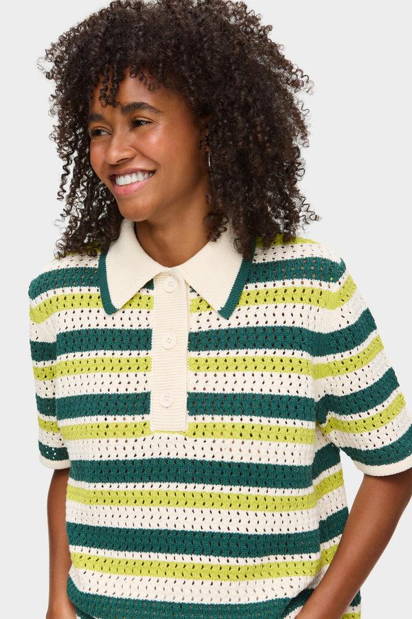 Aligne ALIGNE Crochet Top Striped - Green | Dax TOPS