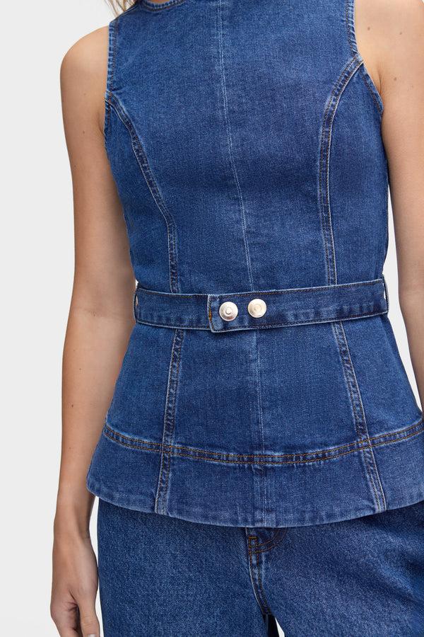 Aligne ALIGNE Denim Belted Top - Blue | Trish TOPS