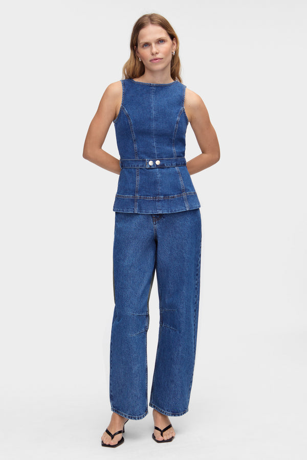 aligne ALIGNE Denim Belted Top - Blue | Trish TOPS
