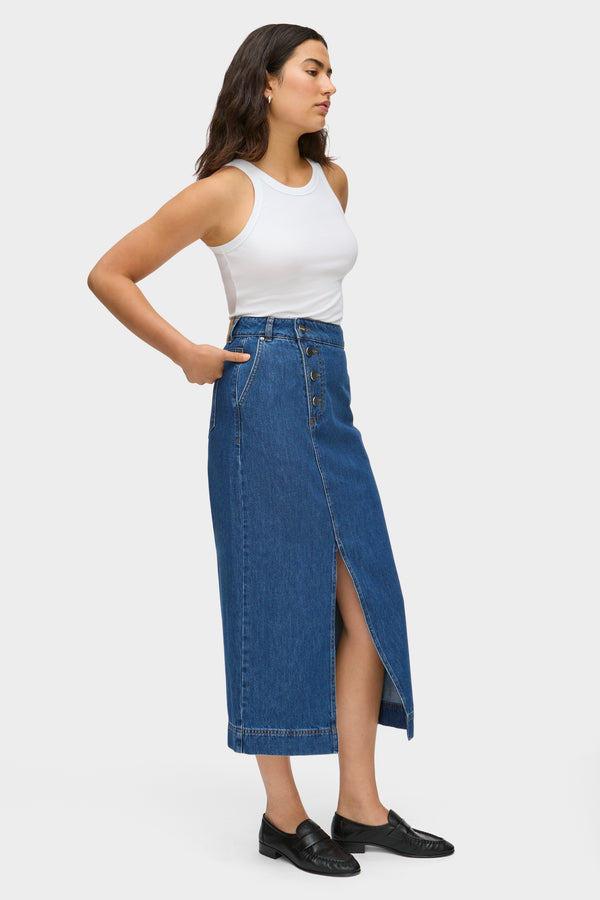 Aligne ALIGNE Denim Midi Skirt - Blue | Asher SKIRTS