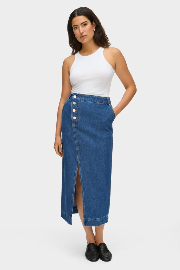 aligne ALIGNE Denim Midi Skirt - Blue | Asher SKIRTS