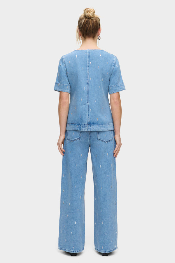 Aligne ALIGNE Diamante Denim Top - Blue | Chico TOPS