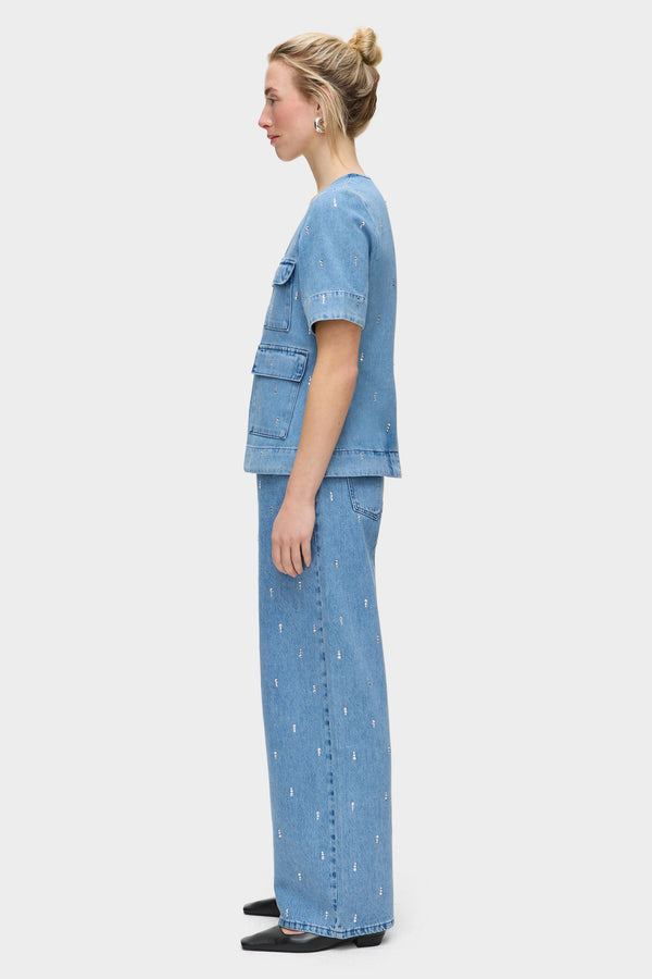 Aligne ALIGNE Diamante Denim Top - Blue | Chico TOPS