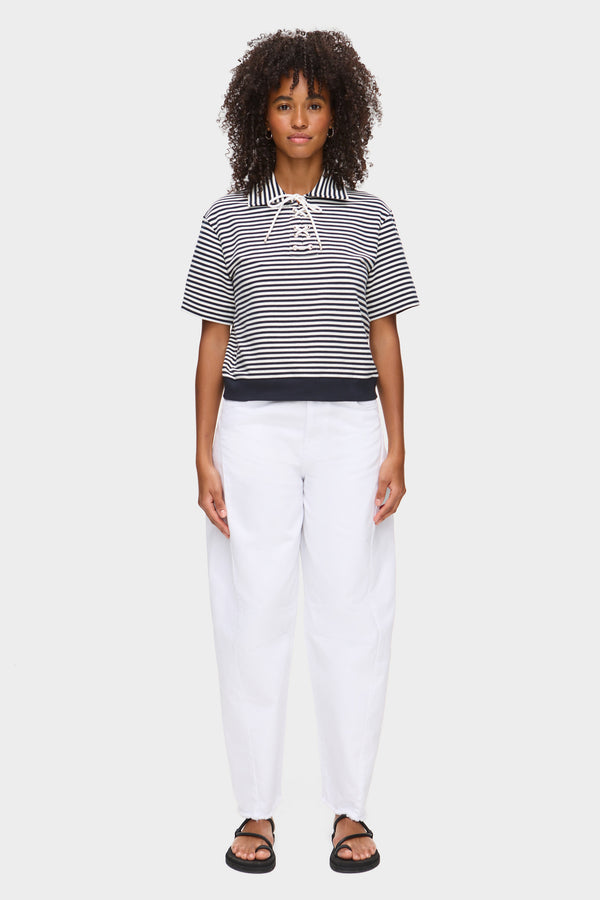 Aligne ALIGNE Lace-up Striped Top - Navy | Arlo TOPS