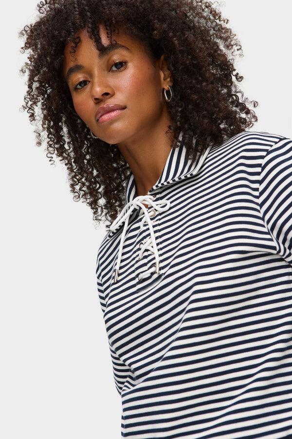 Aligne ALIGNE Lace-up Striped Top - Navy | Arlo TOPS