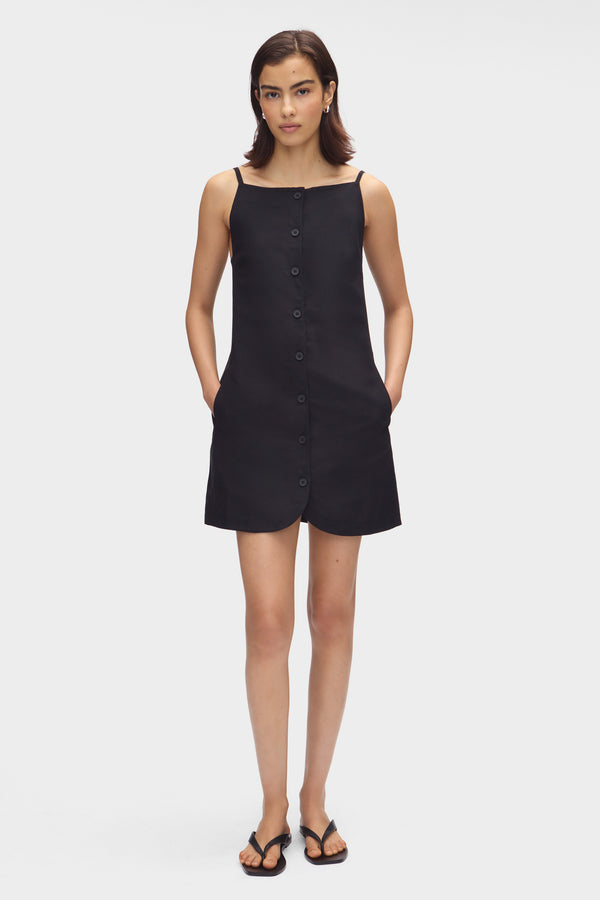 Aligne ALIGNE Linen Mini Dress- Black | Ozzy DRESSES