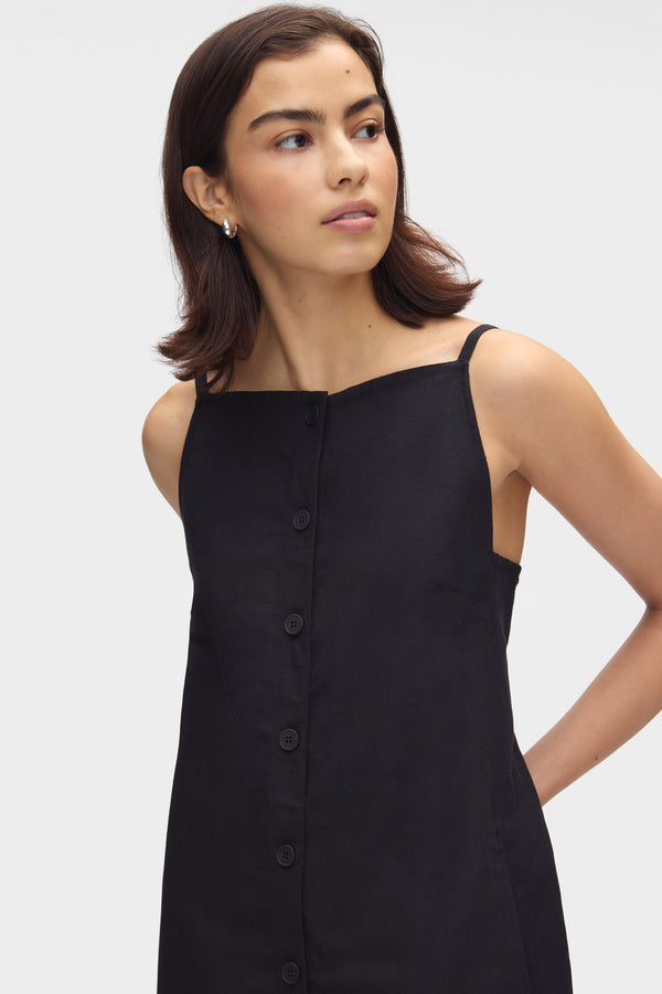 Aligne ALIGNE Linen Mini Dress- Black | Ozzy DRESSES