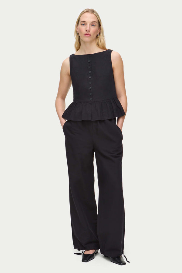 Aligne ALIGNE Linen Peplum Top- Black | Penelope TOPS