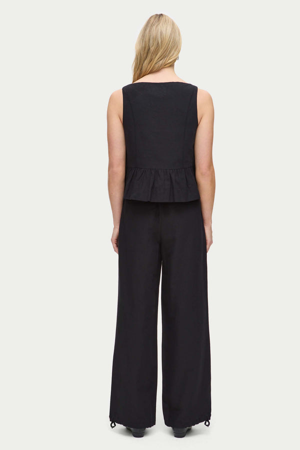 Aligne ALIGNE Linen Peplum Top- Black | Penelope TOPS