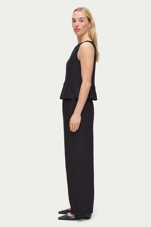 Aligne ALIGNE Linen Peplum Top- Black | Penelope TOPS