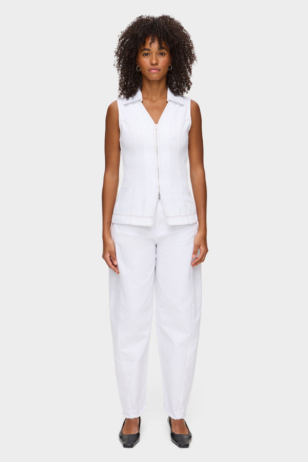 aligne ALIGNE Zip Front Denim Top - White | Whim TOPS