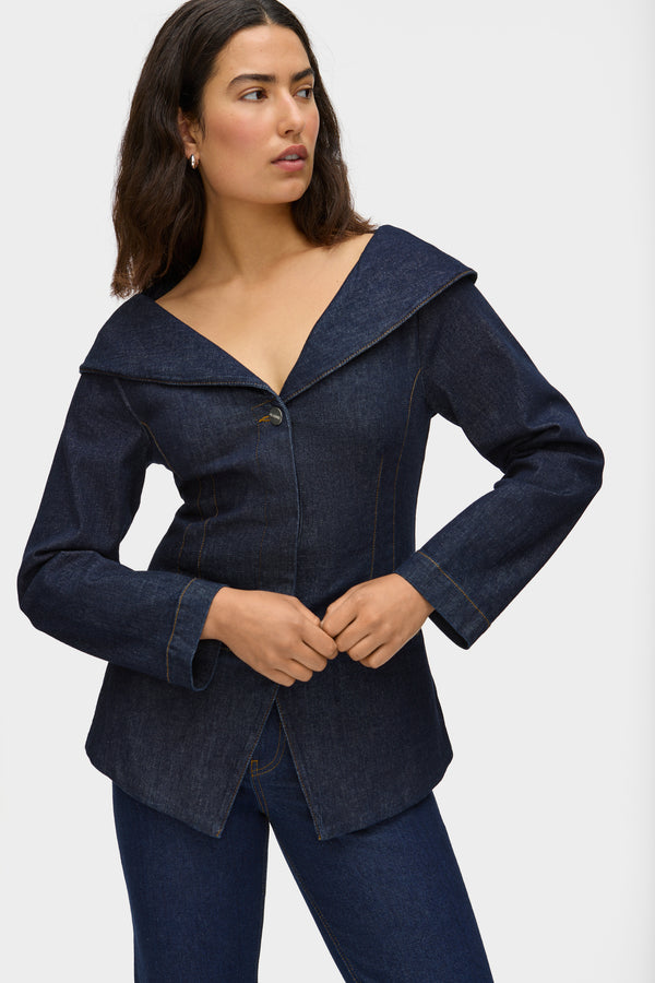aligne ALIGNE Bardot Denim Waisted Blazer - Blue | Elle BLAZER