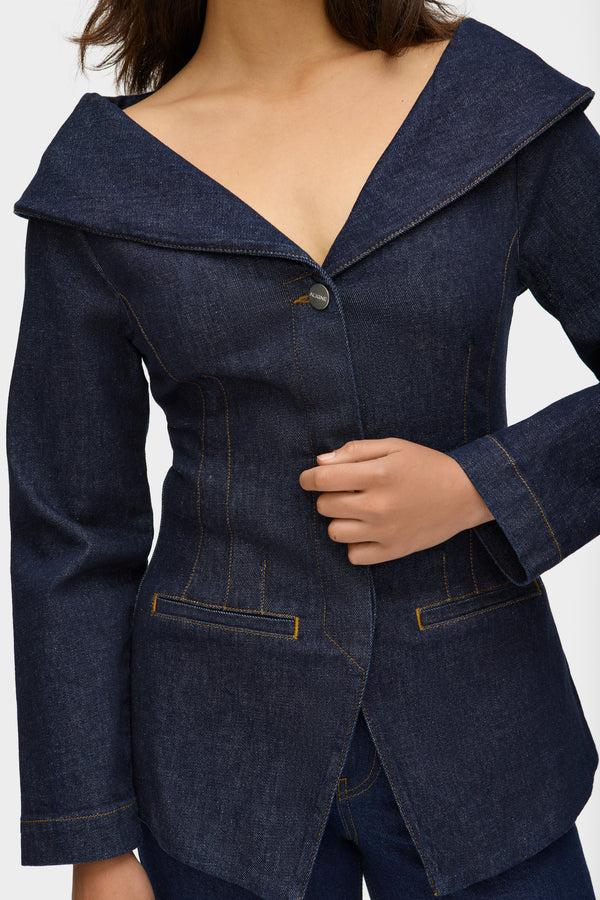 Aligne ALIGNE Bardot Denim Waisted Blazer - Blue | Elle BLAZER