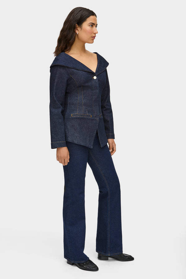 Aligne ALIGNE Bardot Denim Waisted Blazer - Blue | Elle BLAZER