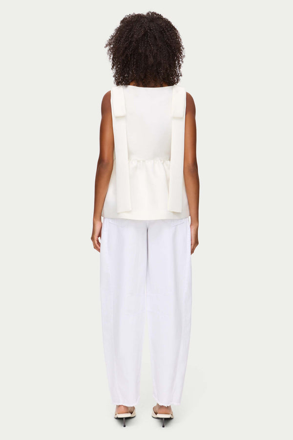 Aligne ALIGNE Bow Peplum Satin Bridal Top - White | Alina TOPS
