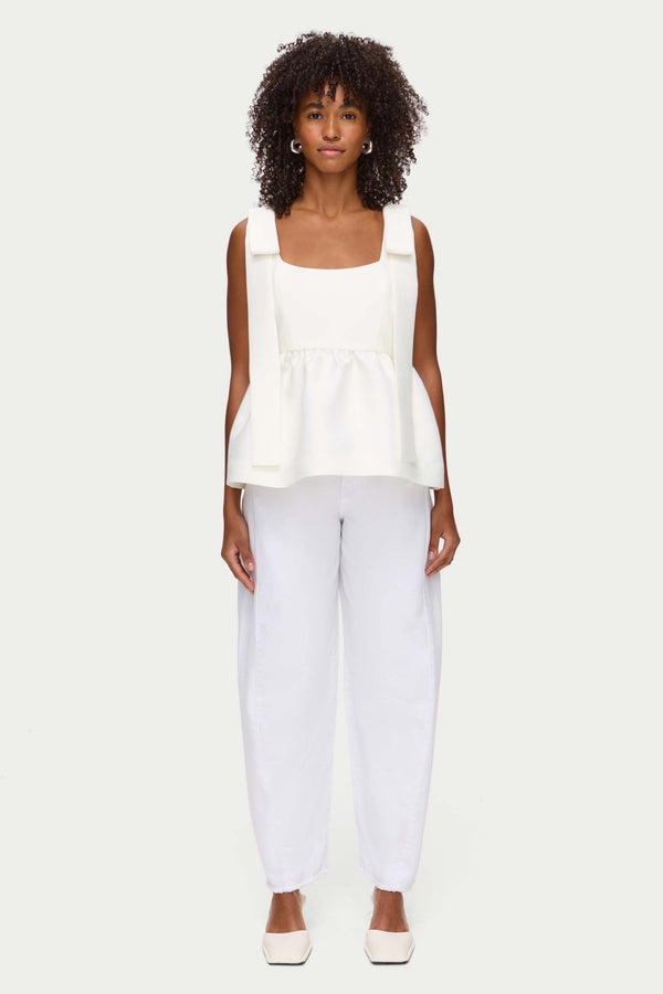 Aligne ALIGNE Bow Peplum Satin Bridal Top - White | Alina TOPS