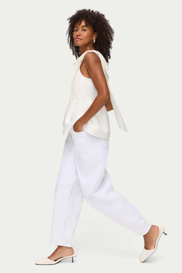 Aligne ALIGNE Bow Peplum Satin Bridal Top - White | Alina TOPS