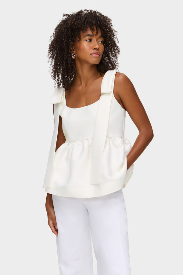 aligne ALIGNE Bow Peplum Satin Bridal Top - White | Alina TOPS