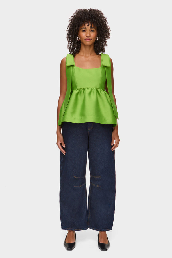 Aligne ALIGNE Bow Peplum Satin Top - Green | Alina TOPS