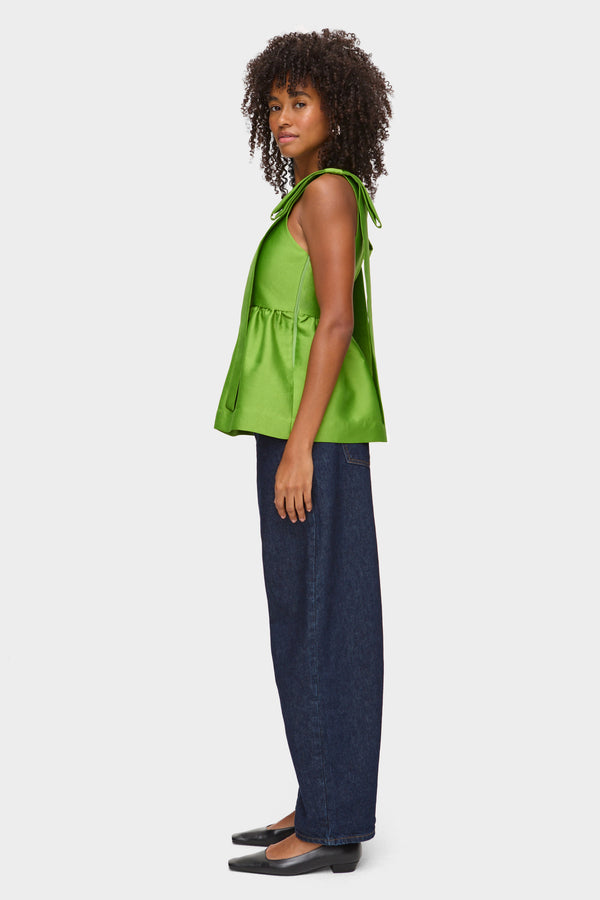 Aligne ALIGNE Bow Peplum Satin Top - Green | Alina TOPS
