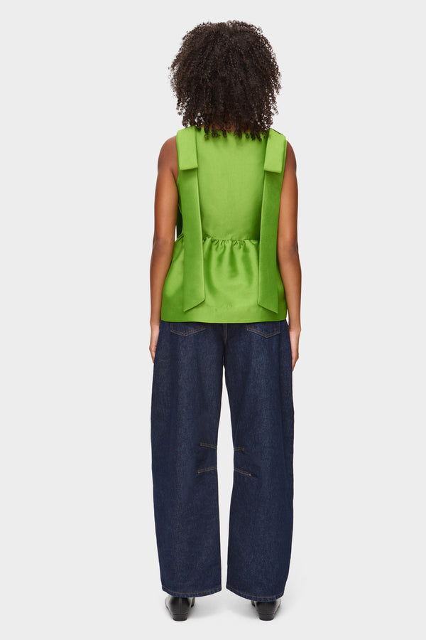 Aligne ALIGNE Bow Peplum Satin Top - Green | Alina TOPS