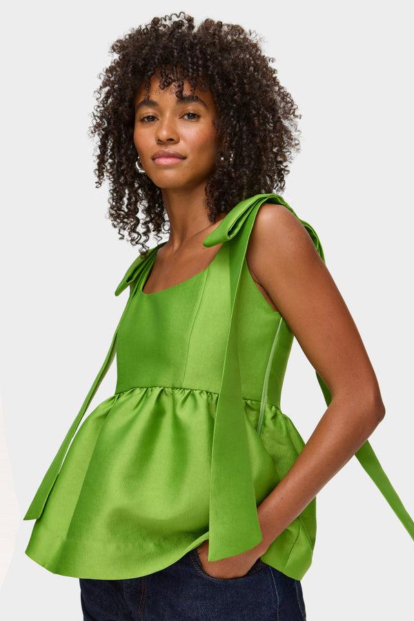 aligne ALIGNE Bow Peplum Satin Top - Green | Alina TOPS